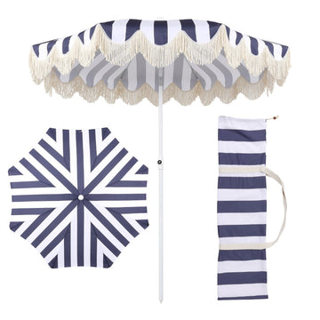 Mariner 6.5 ft. Classic Cottage Fringe Tassel Market Beach Umbrella